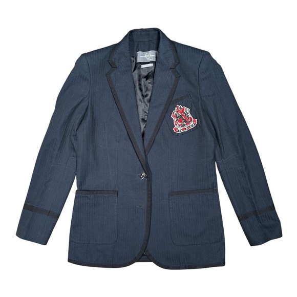 Alexander McQueen Jackets & Blazers - Alexander McQueen Wool Cotton Blue Striped Logo Patch Blazer Jacket Womens 40